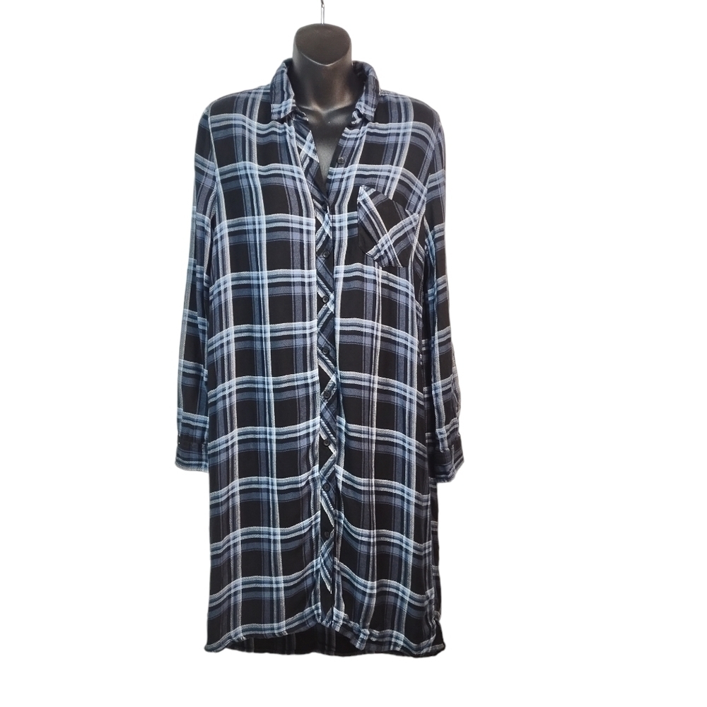 BLL NYC Women's Blue Black Plaid Shirt Dress Size SM